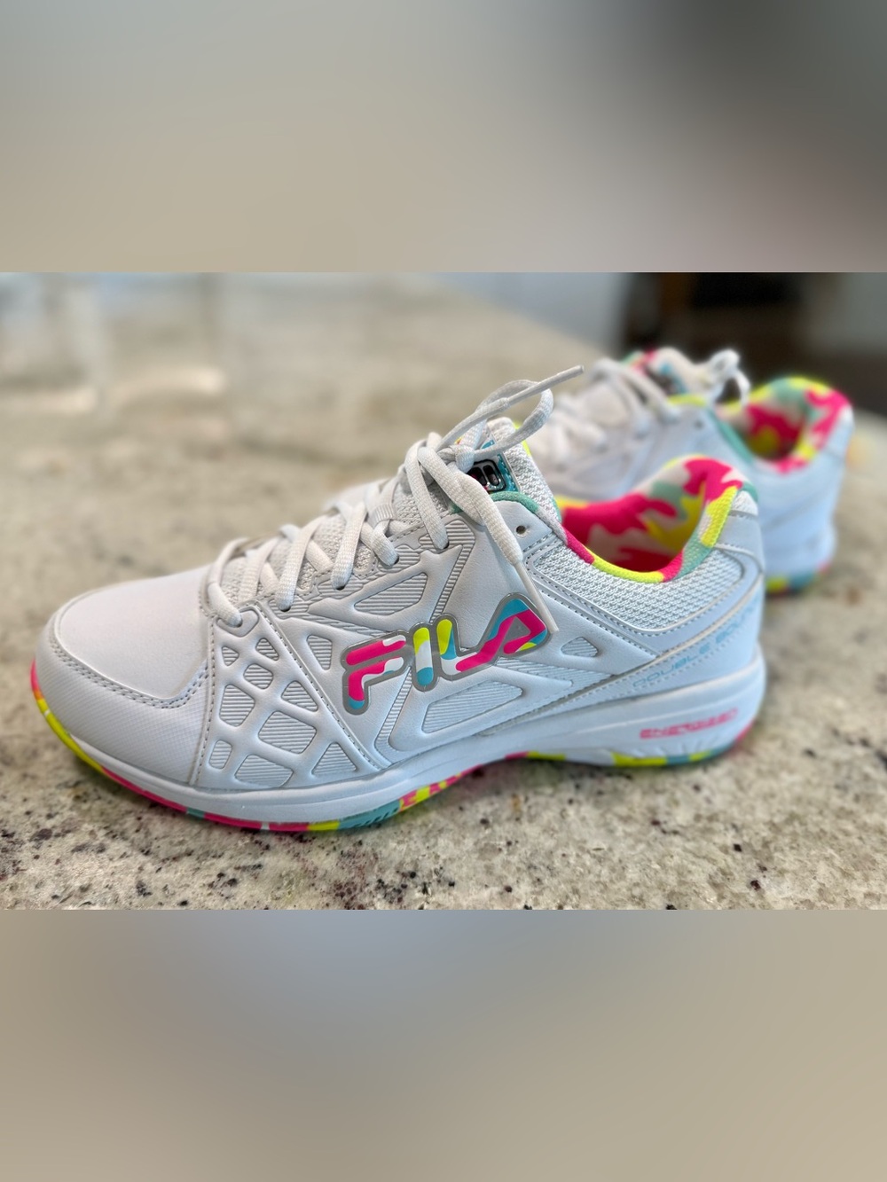 FILA WOMEN'S 5PM00605 199 DOUBLE BOUNCE 3 WHITE MULTI PICKLEBALL SNEAKERS